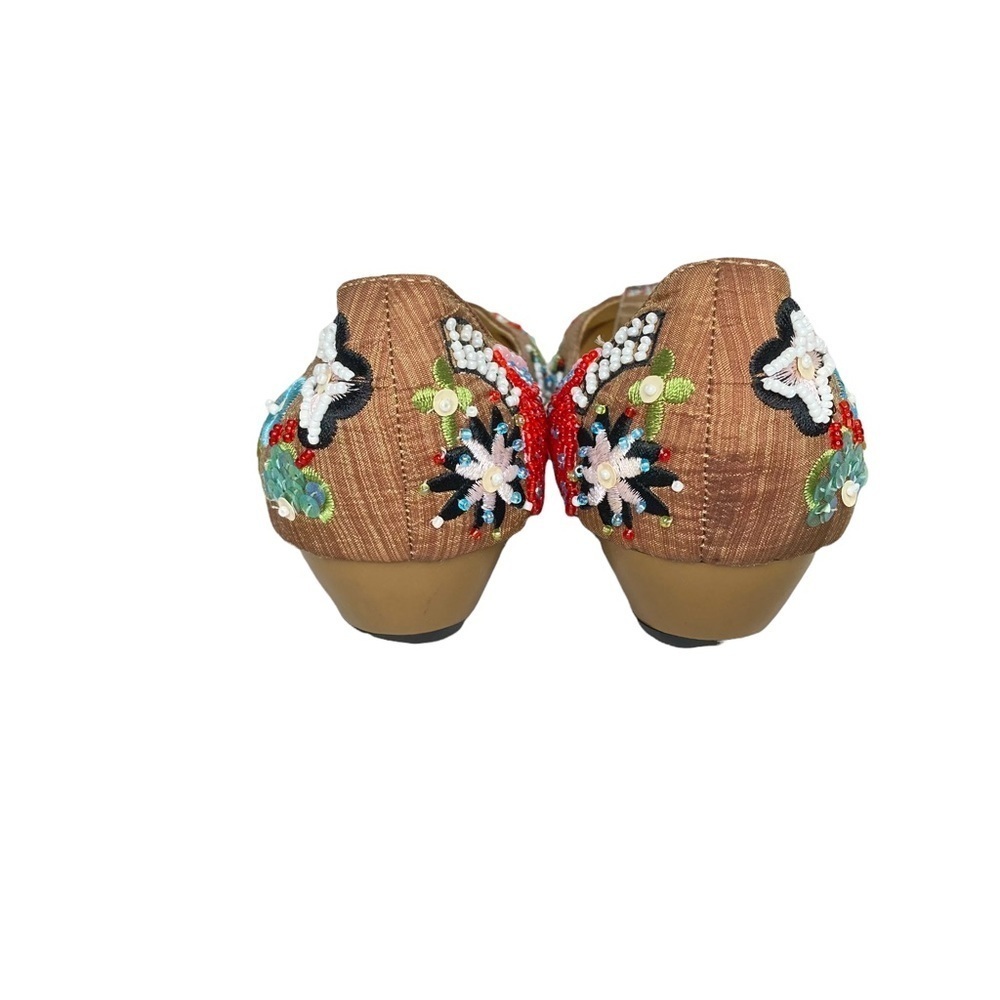 Brown Silk Beaded/Embroidered Kitten Heel Pumps - Picture 6 of 10
